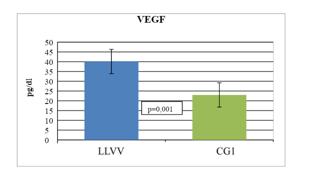 Figure 1. Statistically significant changes in the expression of vascular endothelial growth factor in the wall sample of pathologically altered great saphenous vein in patients with C4-C6 LLVV 